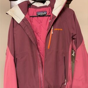 Patagonia Two-Tone Pink & Berry Ski Jacket with Orange Logo